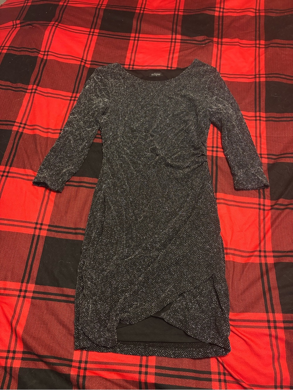 Eclipse Silver Black Long-Sleeve Metallic Sheath Dress